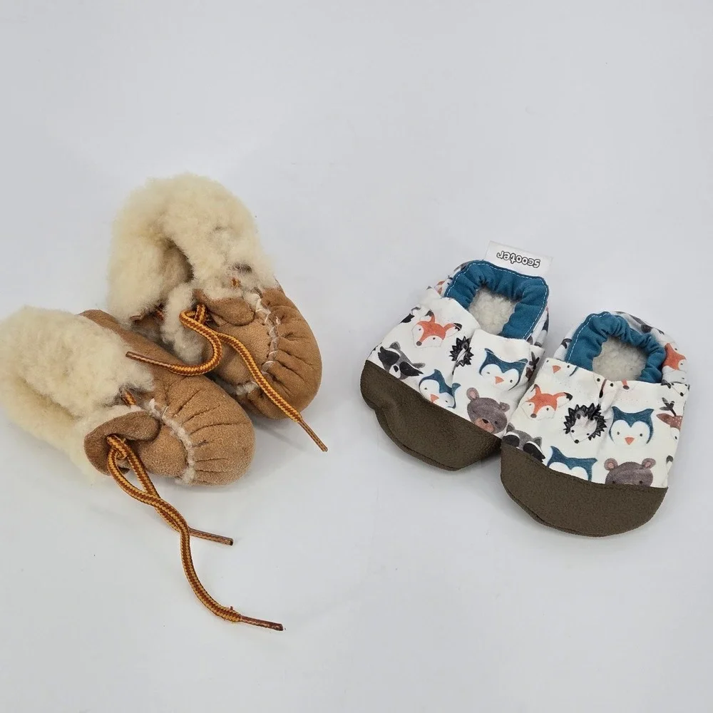 Scooter Baby Woodland Animals Slippers Genuine Sheepskin Moccasins Bundle Size 2